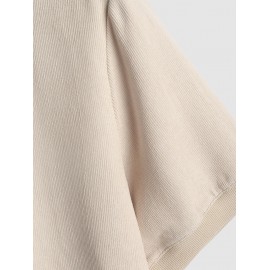 Solid Color Ribbed Corduroy Short Sleeves Crew Neck T-shirt